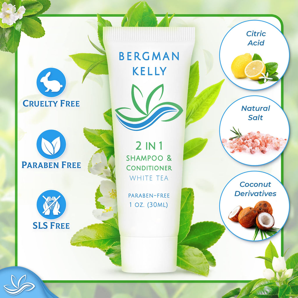 BERGMAN KELLY Travel-Size 2-in-1 Shampoo & Conditioner – White Tea, 50-Pack, 1 fl oz