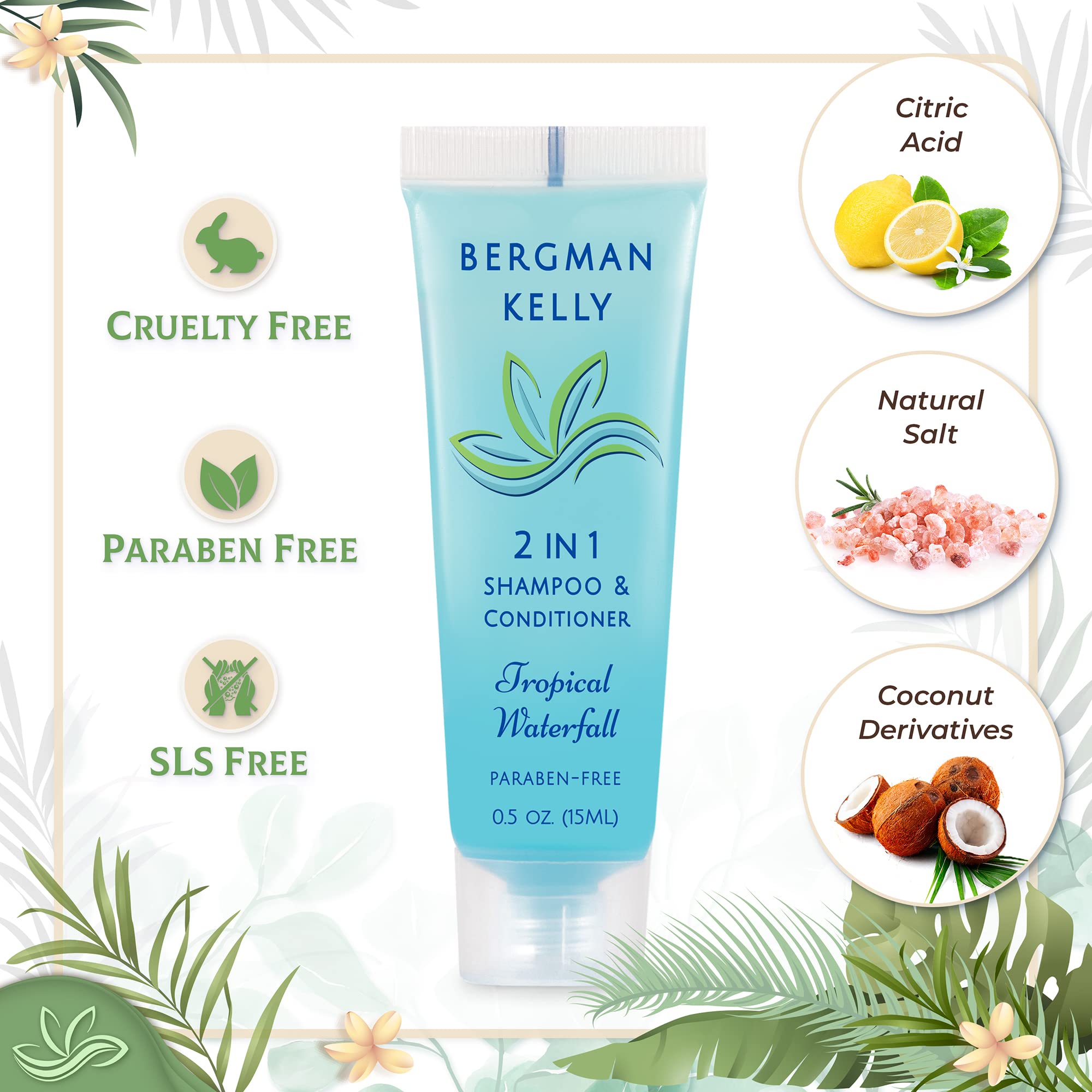 Bergman Kelly Travel Size 2-in-1 Shampoo & Conditioner - 0.5 fl oz, 200 Pack, Tropical Waterfall