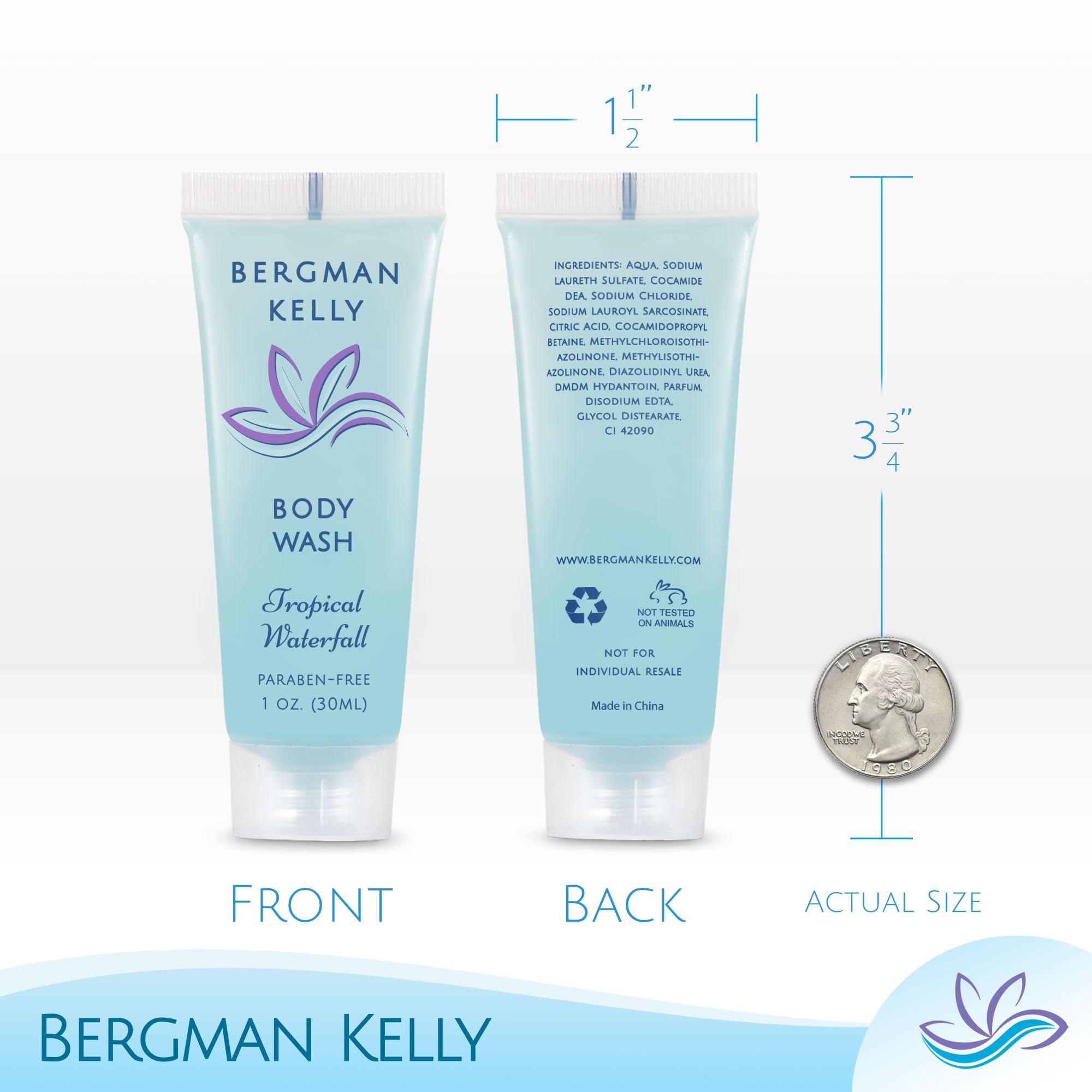 BERGMAN KELLY Travel Size Body Wash 1 oz – Tropical Waterfall, 200-Pack Hotel Bulk
