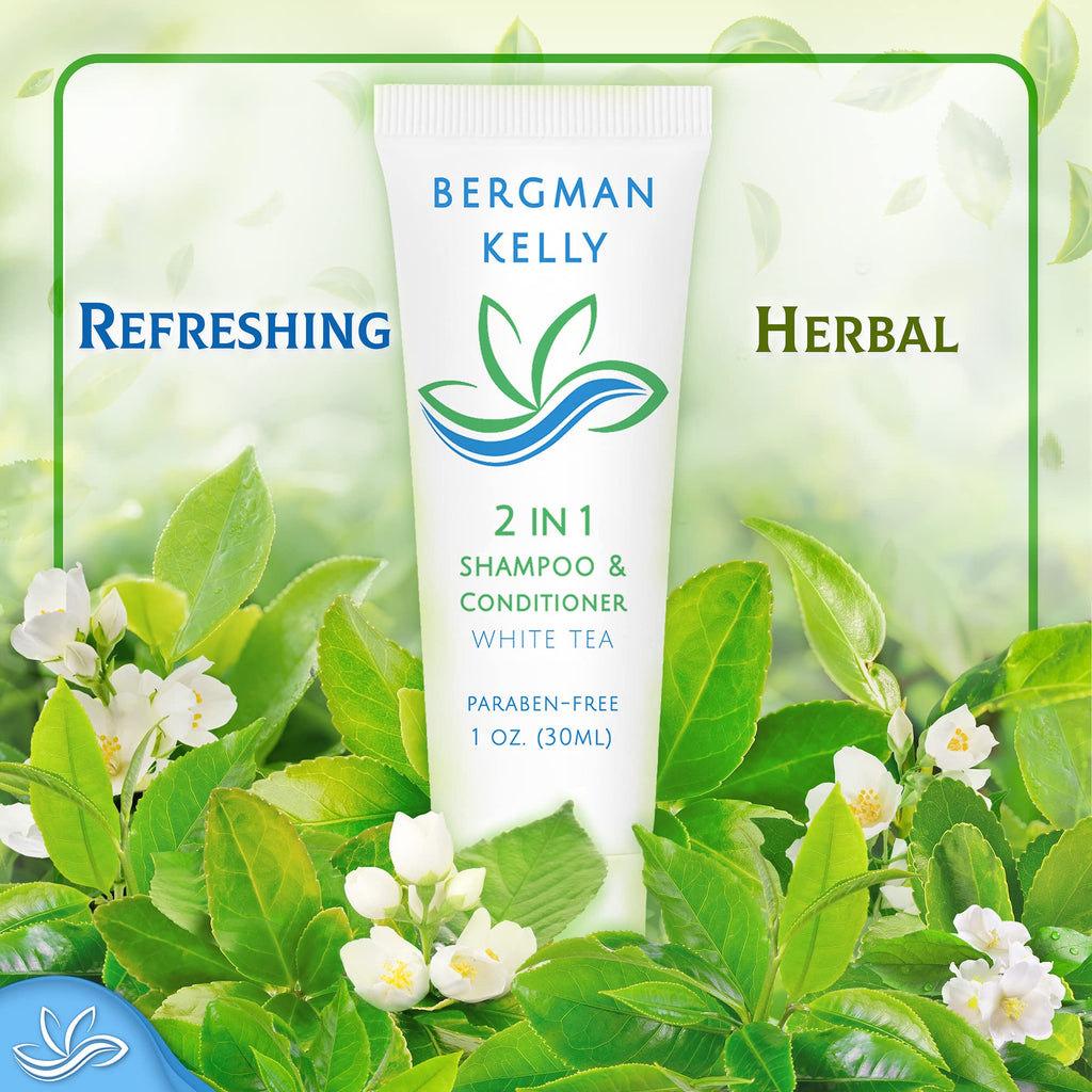 BERGMAN KELLY Travel Size 2-in-1 Shampoo & Conditioner – 200 Pack, 1 fl oz, White Tea
