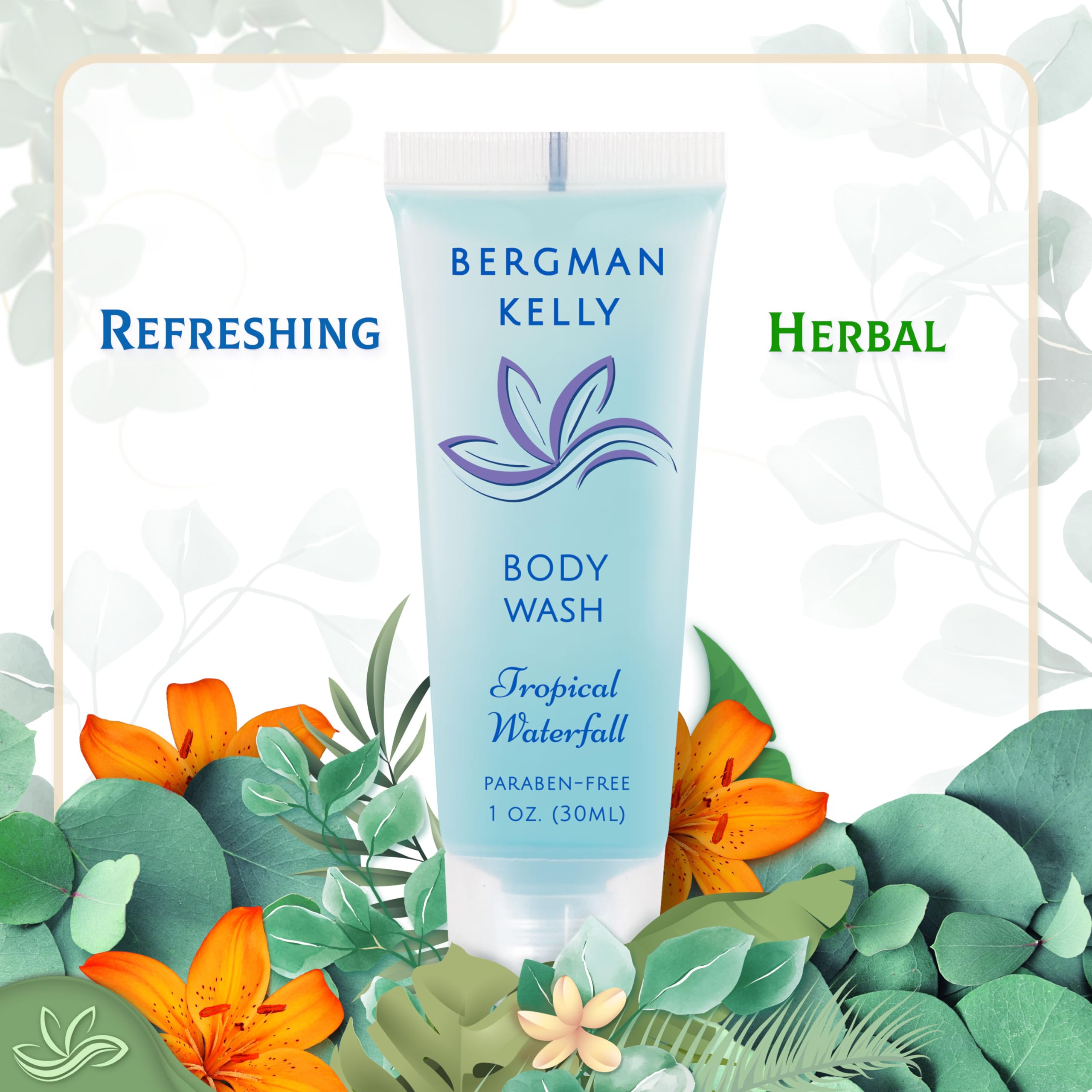BERGMAN KELLY Travel Size Body Wash 1 oz – Tropical Waterfall, 200-Pack Hotel Bulk