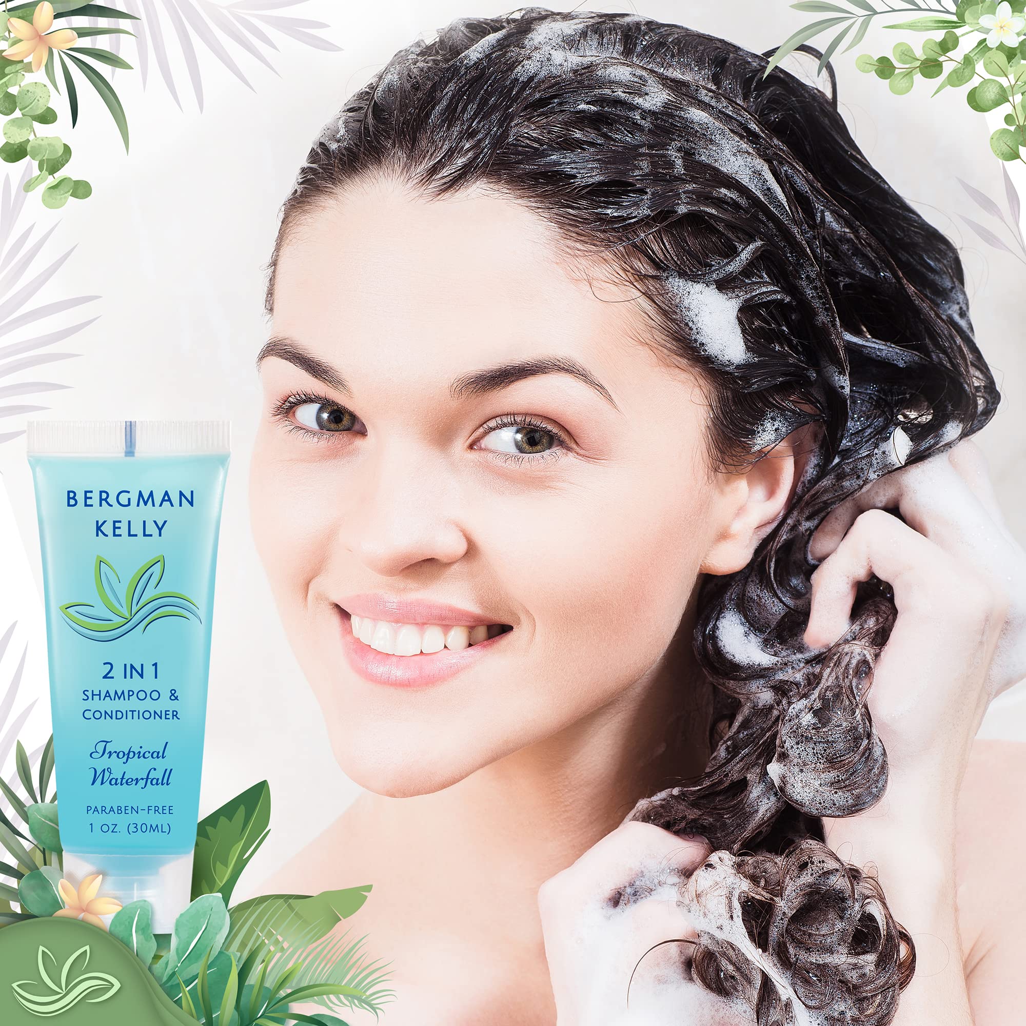 Bergman Kelly Travel Size 2-in-1 Shampoo & Conditioner – 1 fl oz, 200 ct, Tropical Waterfall