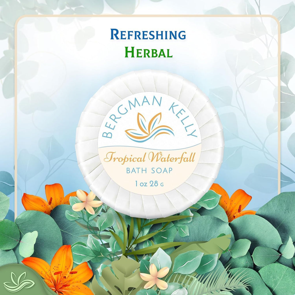 BERGMAN KELLY Tropical Waterfall Hotel Soap Bars Bulk 100 Pack, 1 oz, Individually Wrapped