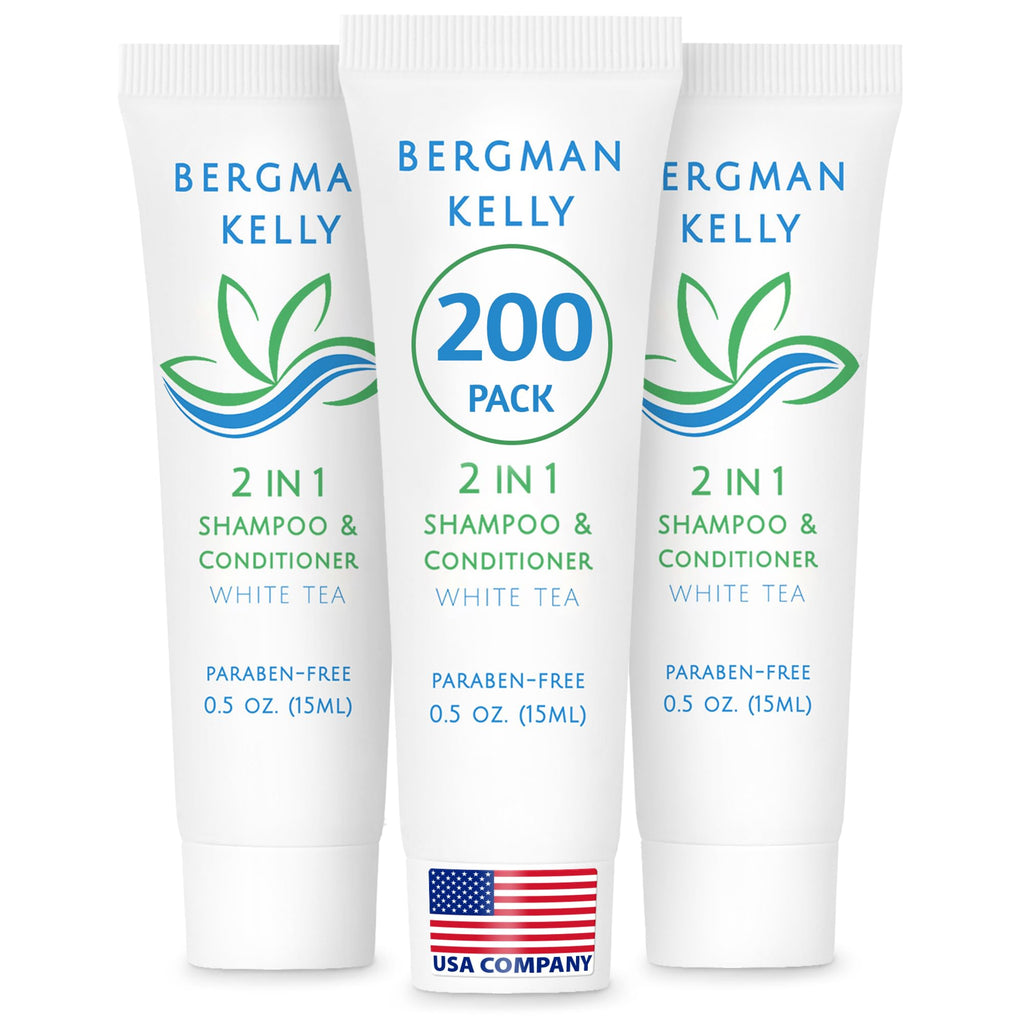 Bergman Kelly Hotel 2-in-1 Shampoo & Conditioner – 0.5 fl oz Travel Size, 200 Pack, White Tea
