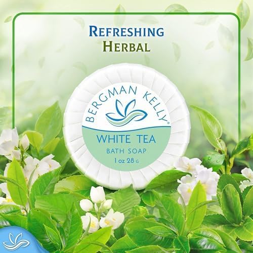 BERGMAN KELLY White Tea Hotel Soap Bars, 1 oz, 100 Pack – Travel Size Bulk Amenities