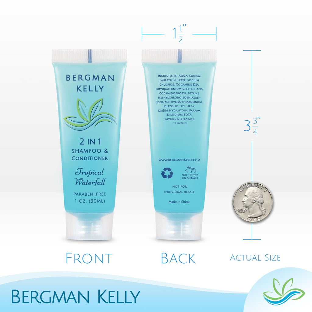 BERGMAN KELLY Round Soap Bars & 2-in-1 Shampoo & Conditioner Set – Tropical Waterfall, 100-Piece Hotel Amenities