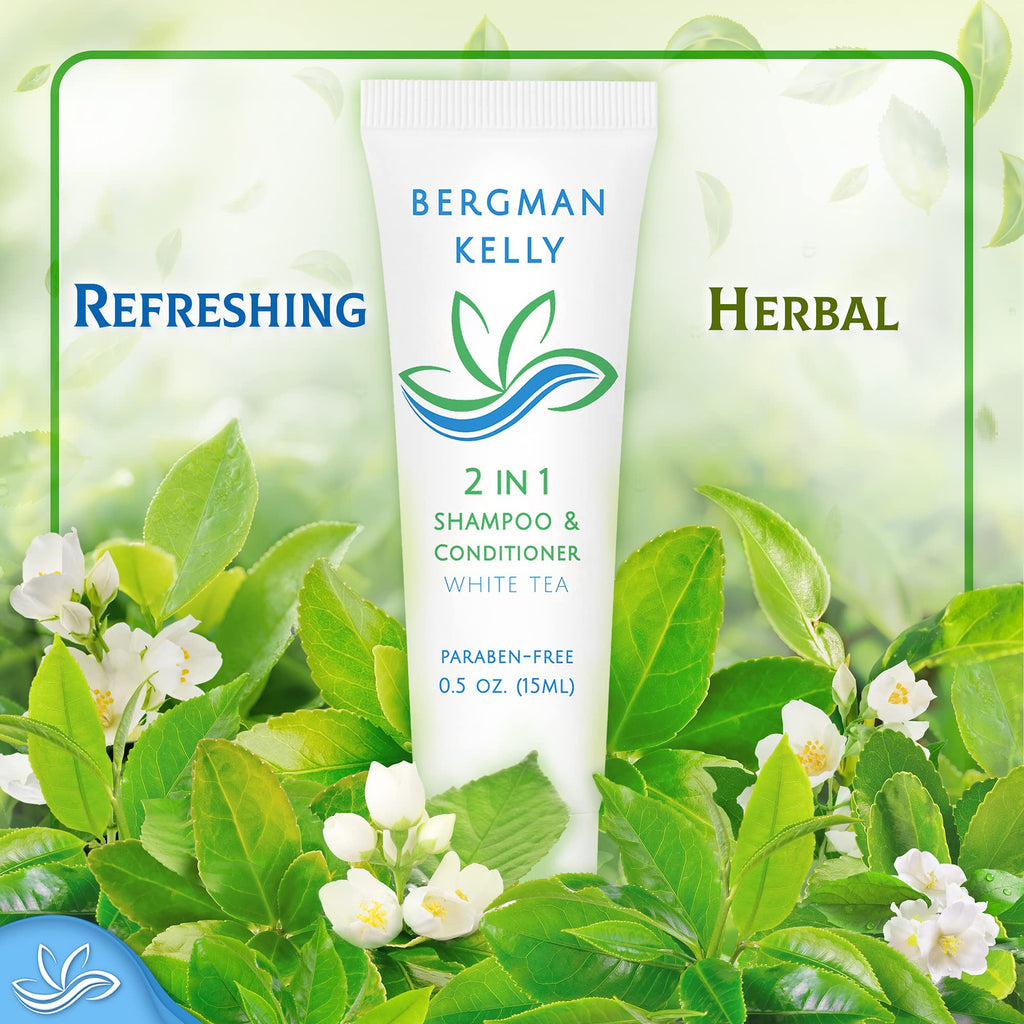 Bergman Kelly Hotel 2-in-1 Shampoo & Conditioner – 0.5 fl oz Travel Size, 200 Pack, White Tea