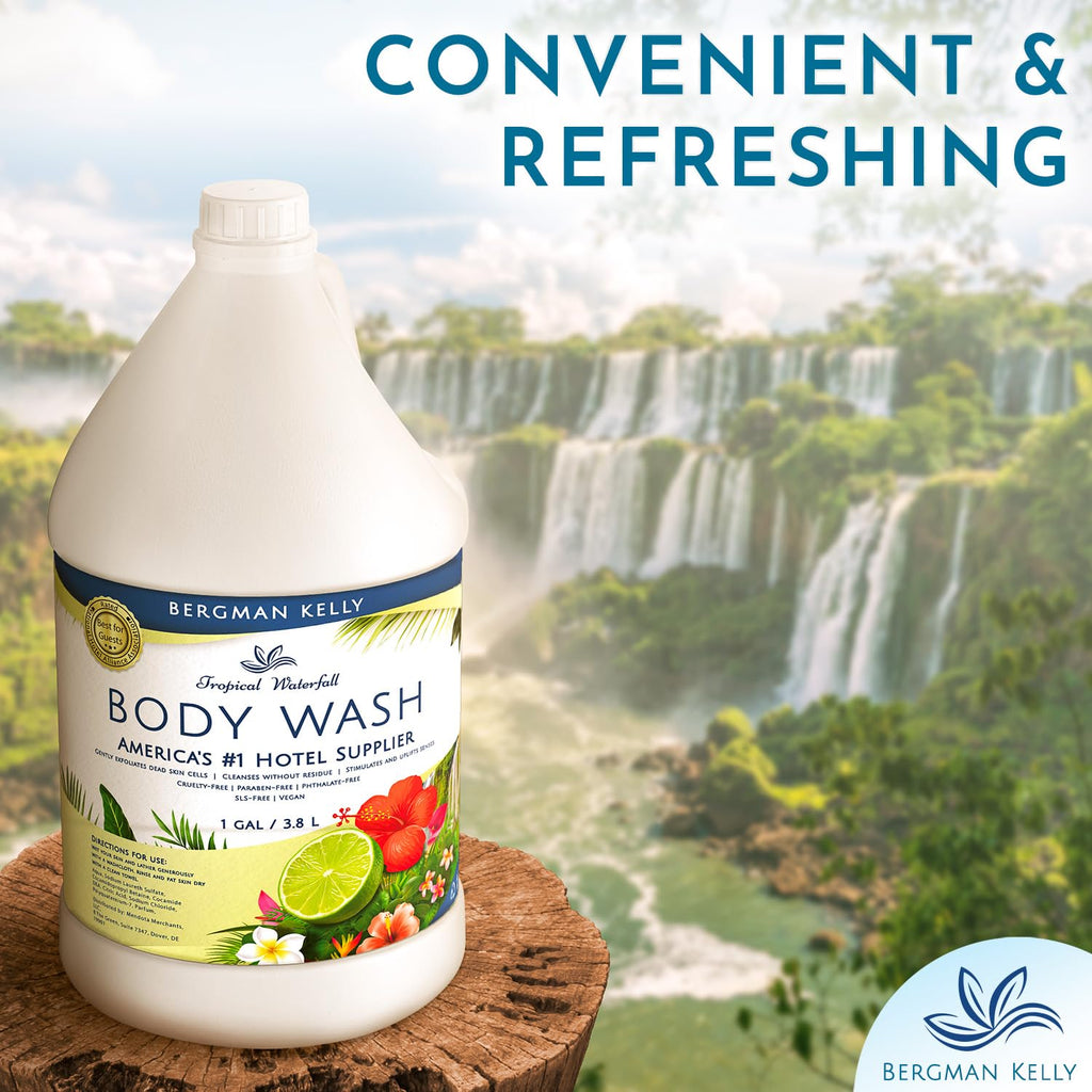 BERGMAN KELLY Refill Gallon Size Body Wash – Tropical Waterfall (128 oz) | Bulk Hotel Amenities