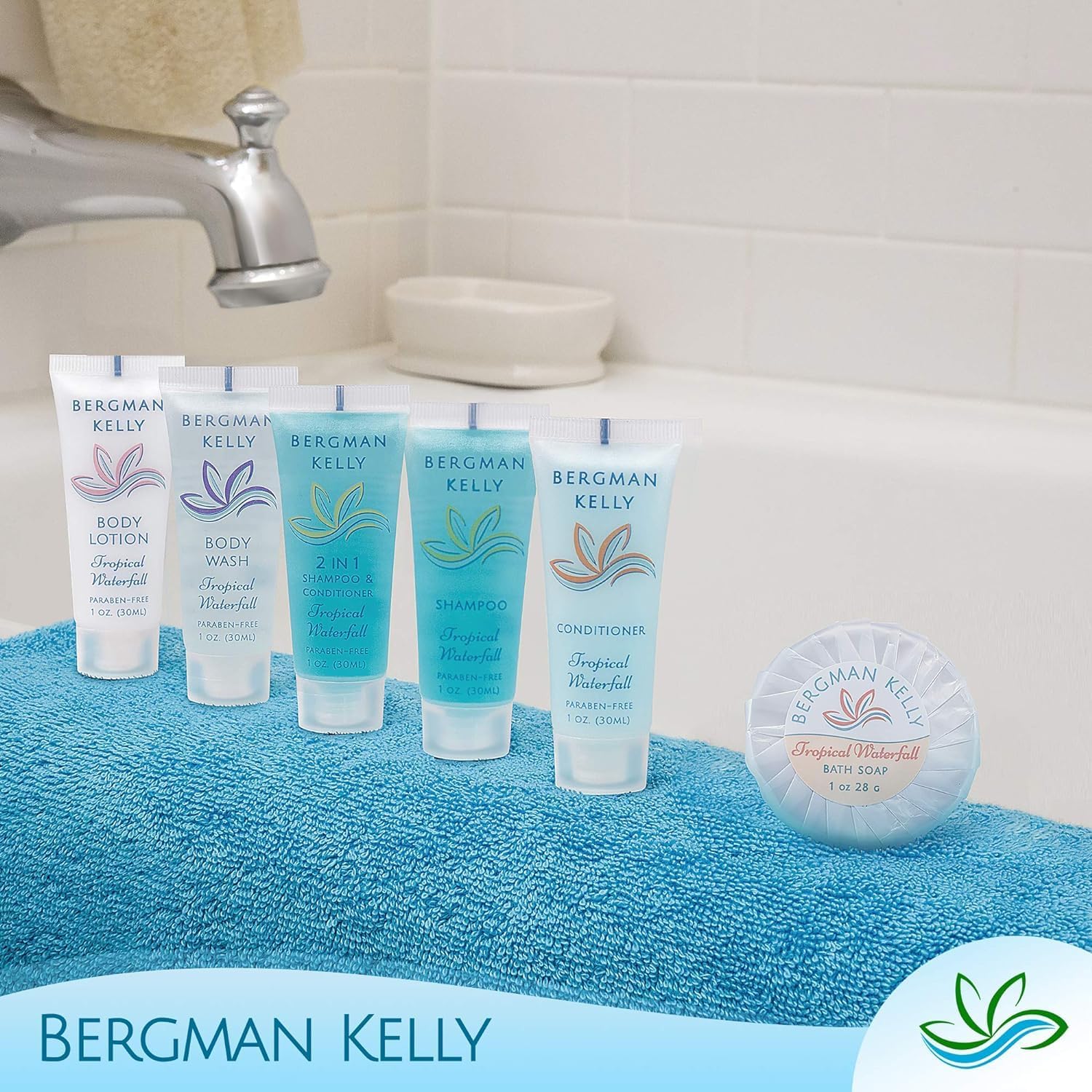 BERGMAN KELLY Tropical Waterfall Hotel Soap Bars Bulk 100 Pack, 1 oz, Individually Wrapped