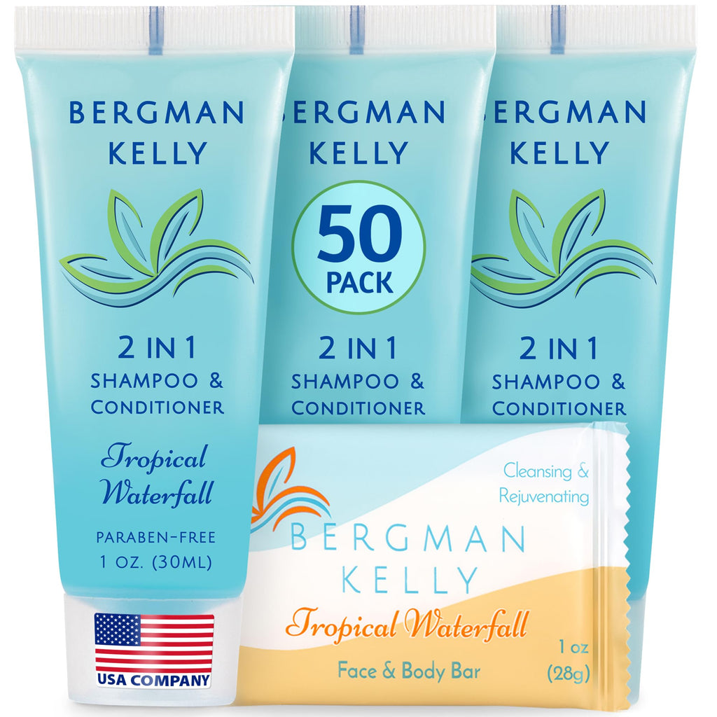 BERGMAN KELLY Rectangle Soap Bars & 2in1 Shampoo/Conditioner Set – Tropical Waterfall (100 pcs)