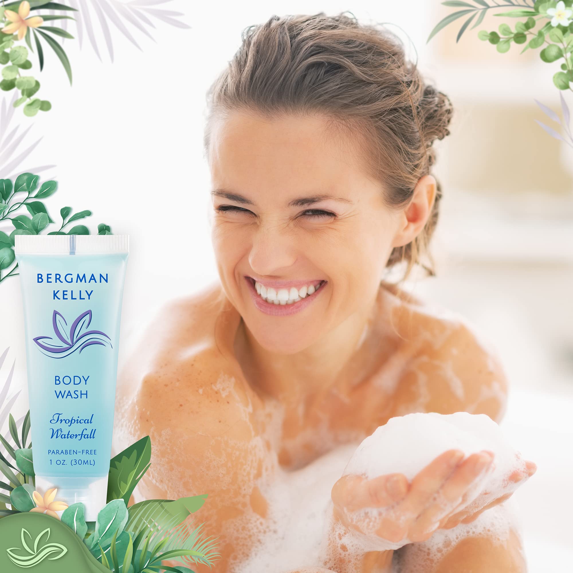 BERGMAN KELLY Travel Size Body Wash 1 oz – Tropical Waterfall, 200-Pack Hotel Bulk