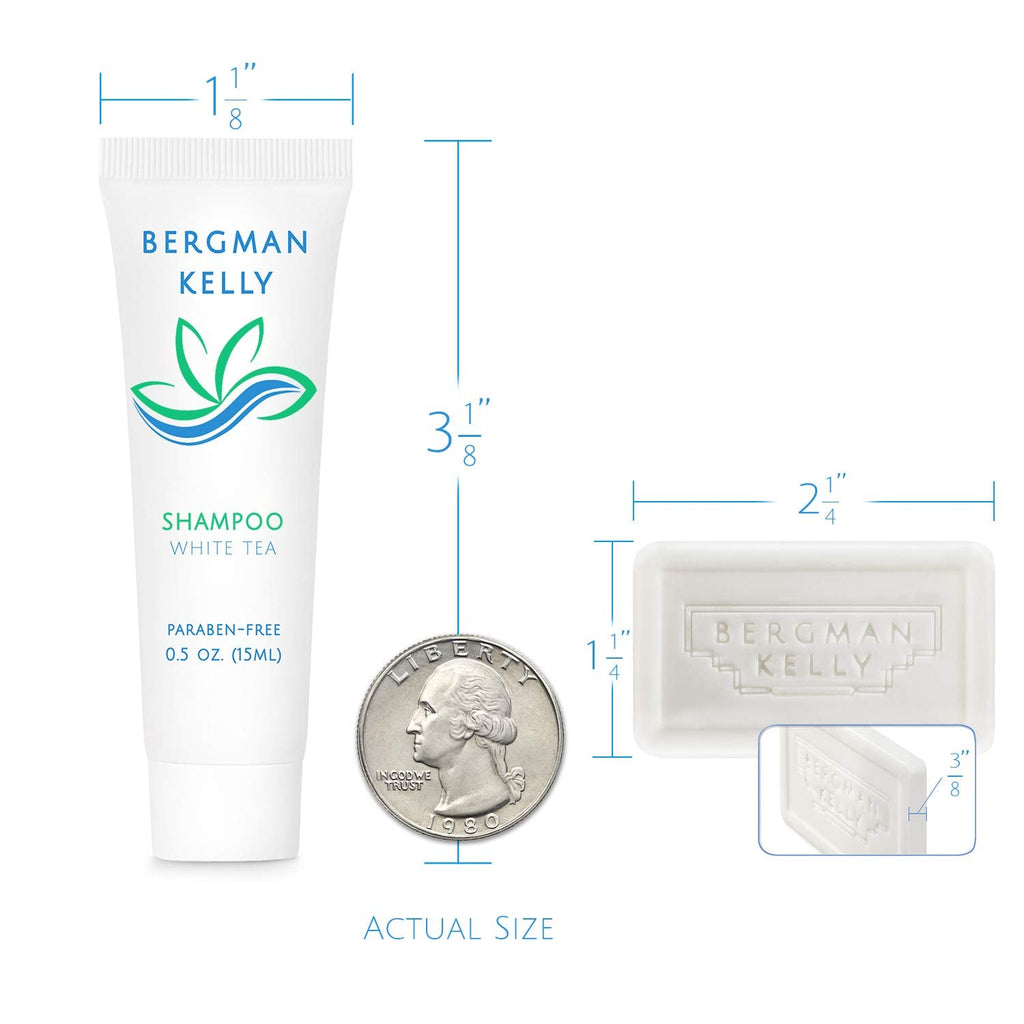 BERGMAN KELLY Rectangular Hotel Soap Bars, Shampoo & Conditioner 3-Piece Set (0.5 oz each, 150 pc, White Tea)