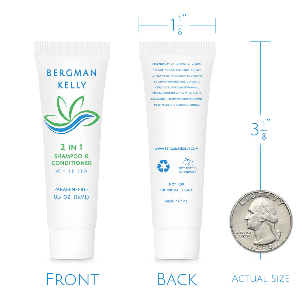 Bergman Kelly Hotel 2-in-1 Shampoo & Conditioner – 0.5 fl oz Travel Size, 200 Pack, White Tea