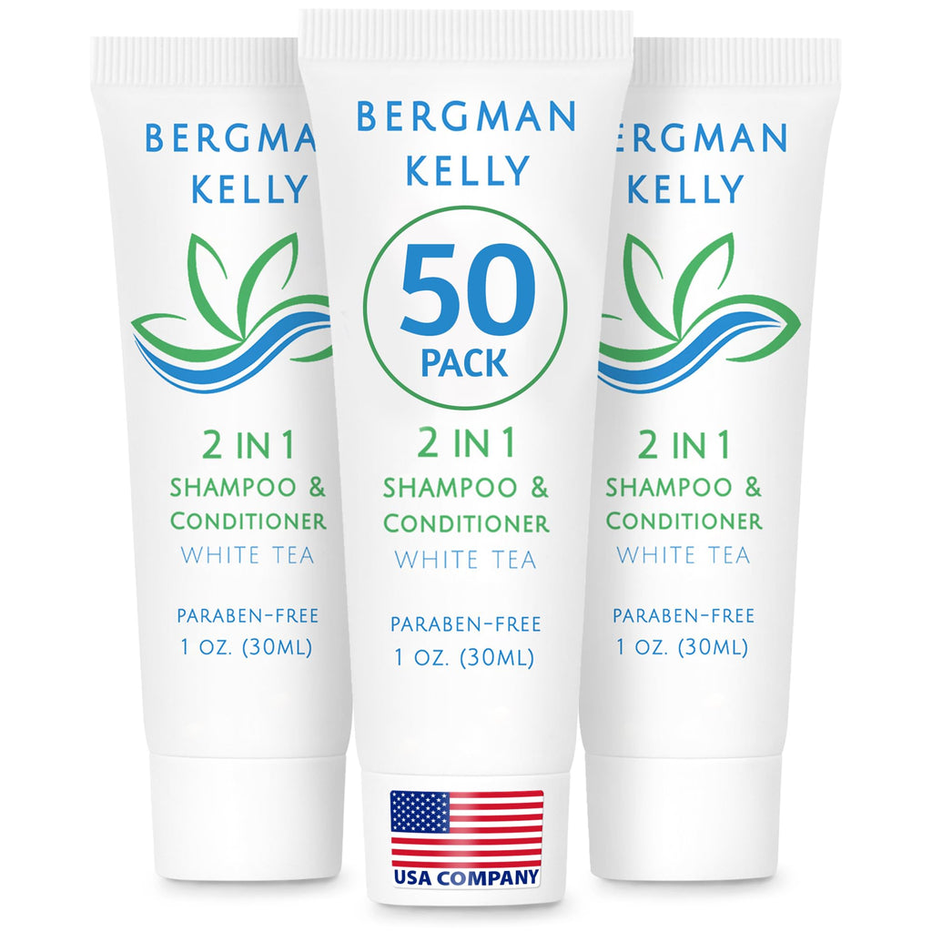 BERGMAN KELLY Travel-Size 2-in-1 Shampoo & Conditioner – White Tea, 50-Pack, 1 fl oz