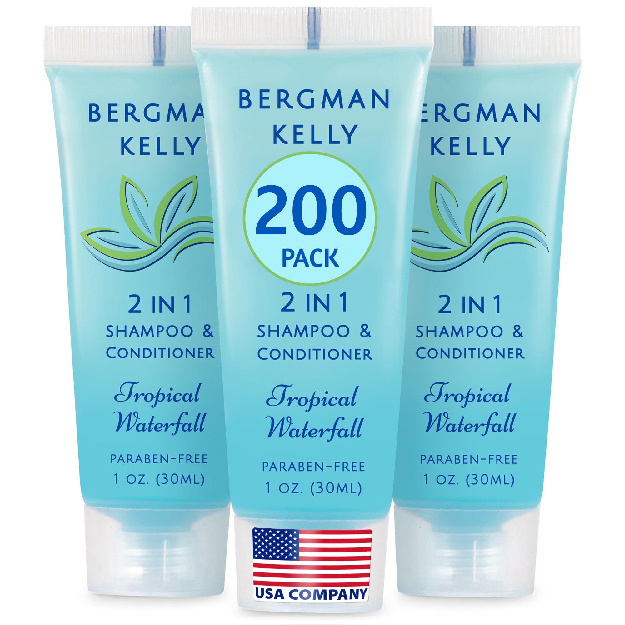Bergman Kelly Travel Size 2-in-1 Shampoo & Conditioner – 1 fl oz, 200 ct, Tropical Waterfall