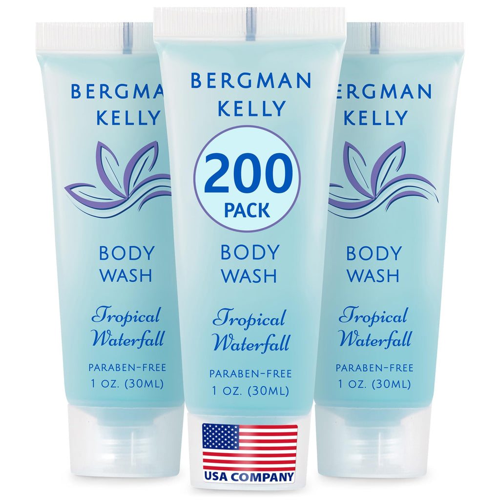 BERGMAN KELLY Travel Size Body Wash 1 oz – Tropical Waterfall, 200-Pack Hotel Bulk