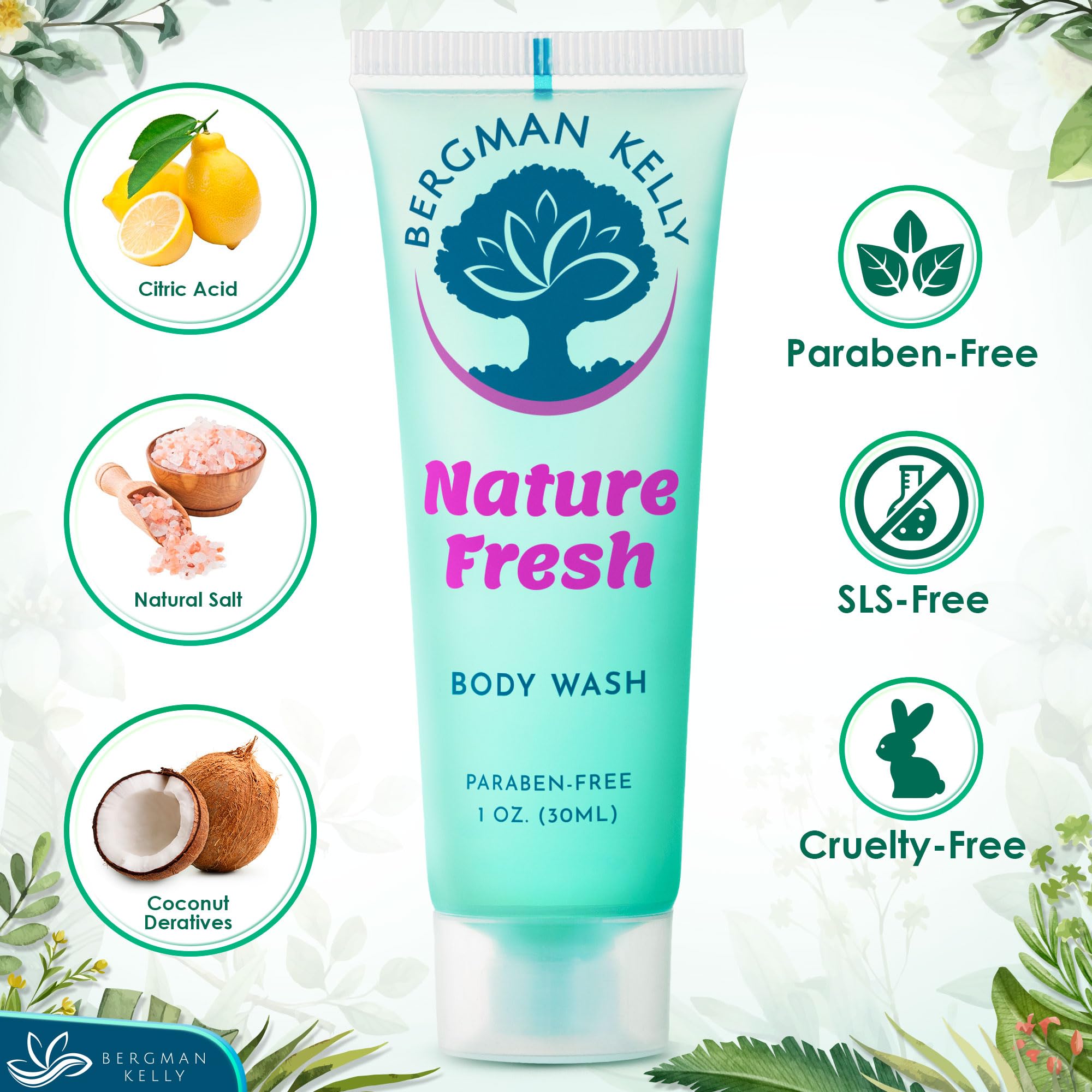 BERGMAN KELLY Travel Size Body Wash Nature Fresh 1 fl oz 100-pk Bulk Hotel Toiletries