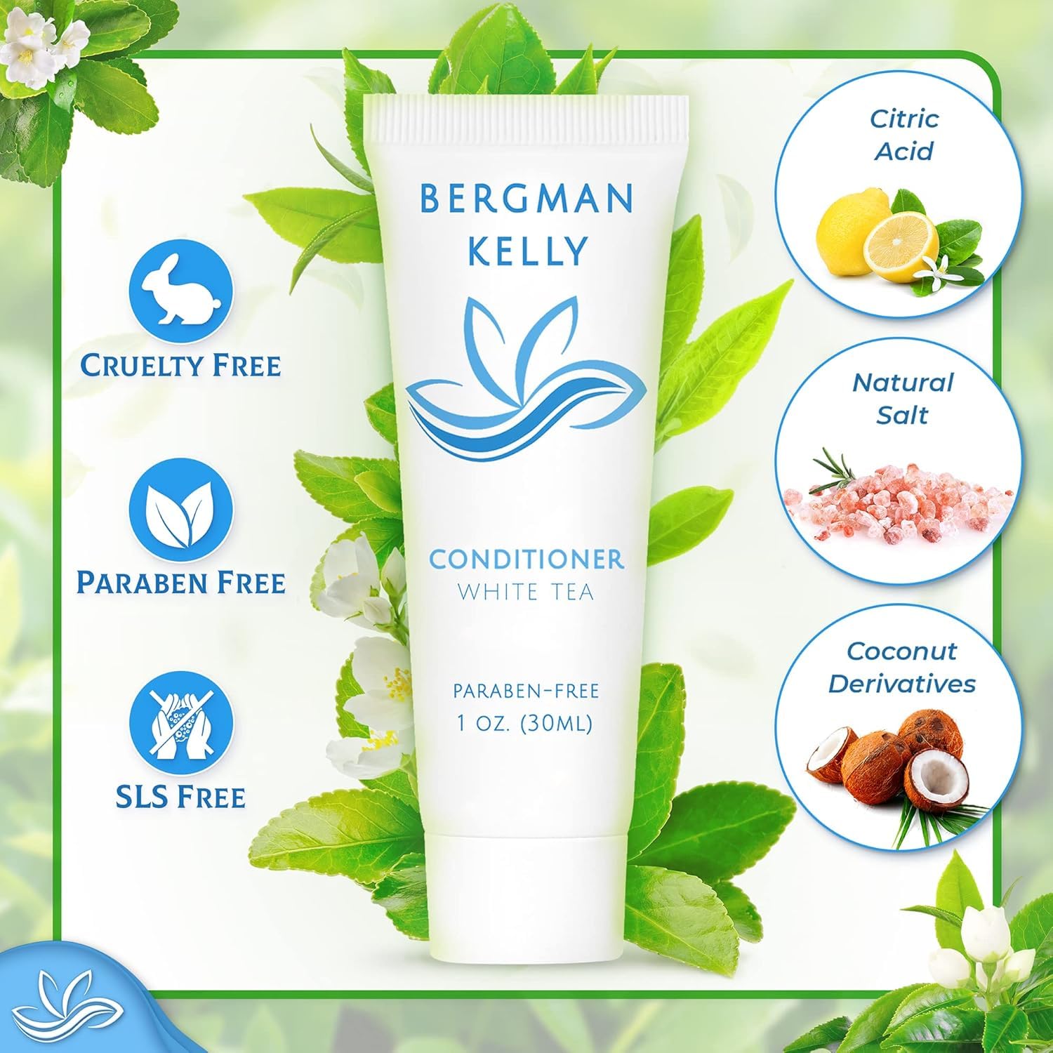 BERGMAN KELLY Hotel Conditioner – White Tea Scent, 1 oz, 200-Pack Travel Size Amenities