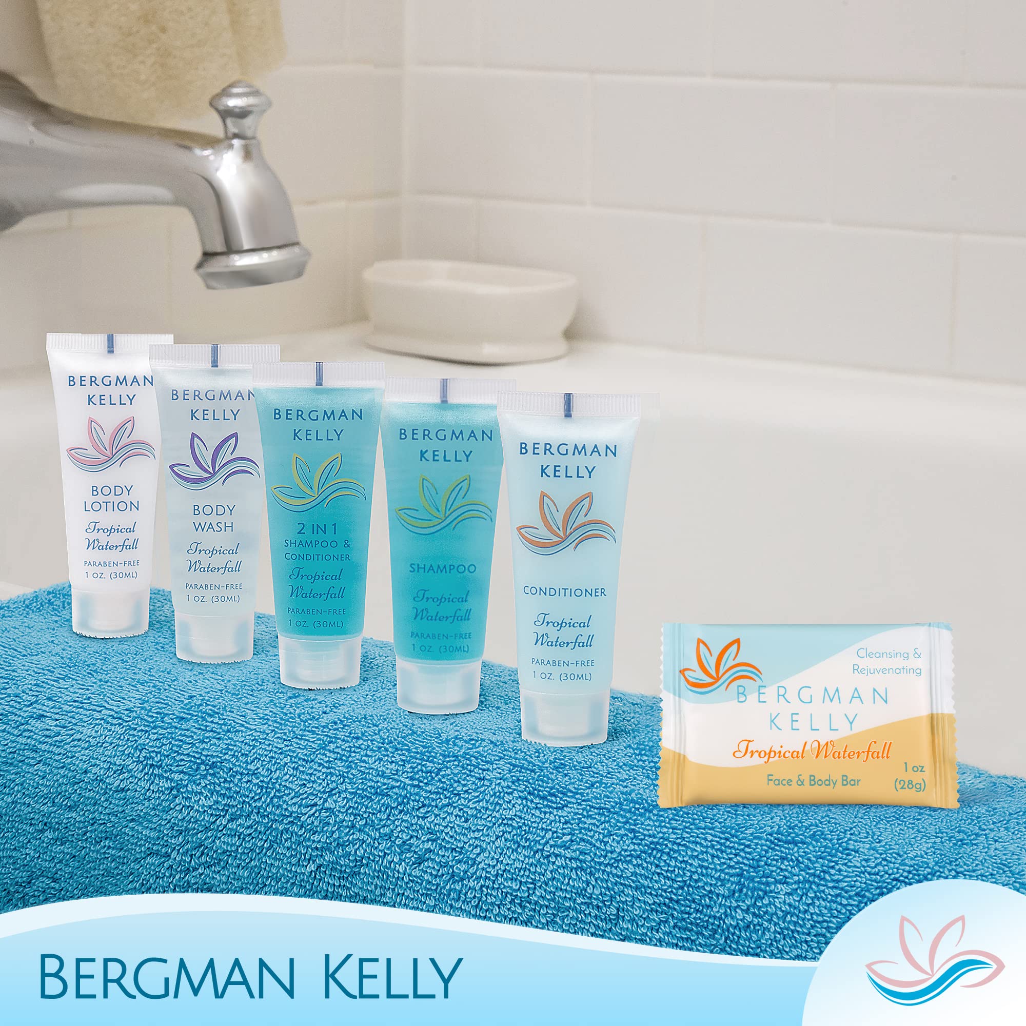 BERGMAN KELLY Hotel Soap Bars - Tropical Waterfall, 1 oz, 100 Count | Travel Size Luxury Bulk Amenities