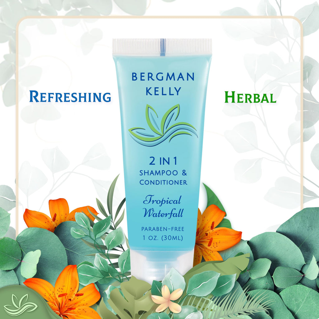 Bergman Kelly Travel Size 2-in-1 Shampoo & Conditioner – 1 fl oz, 200 ct, Tropical Waterfall