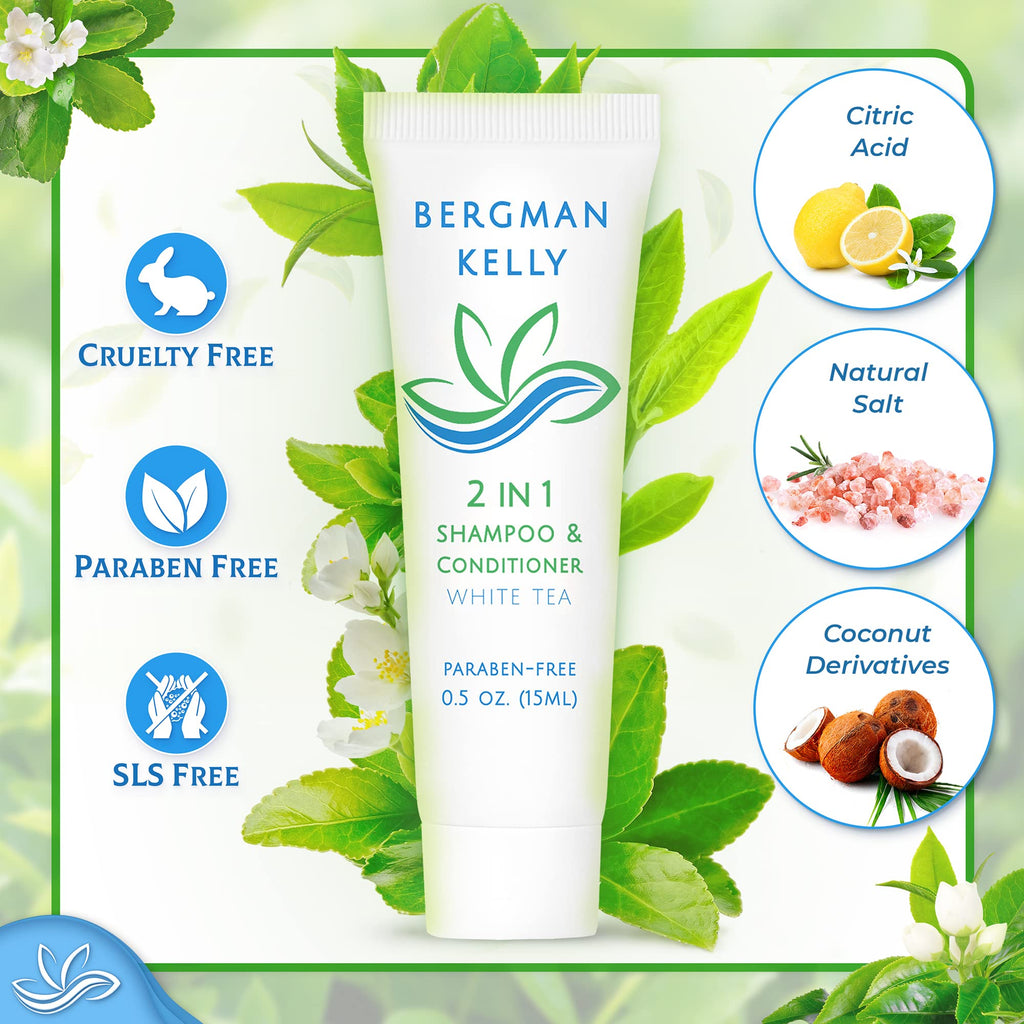 Bergman Kelly Hotel 2-in-1 Shampoo & Conditioner – 0.5 fl oz Travel Size, 200 Pack, White Tea
