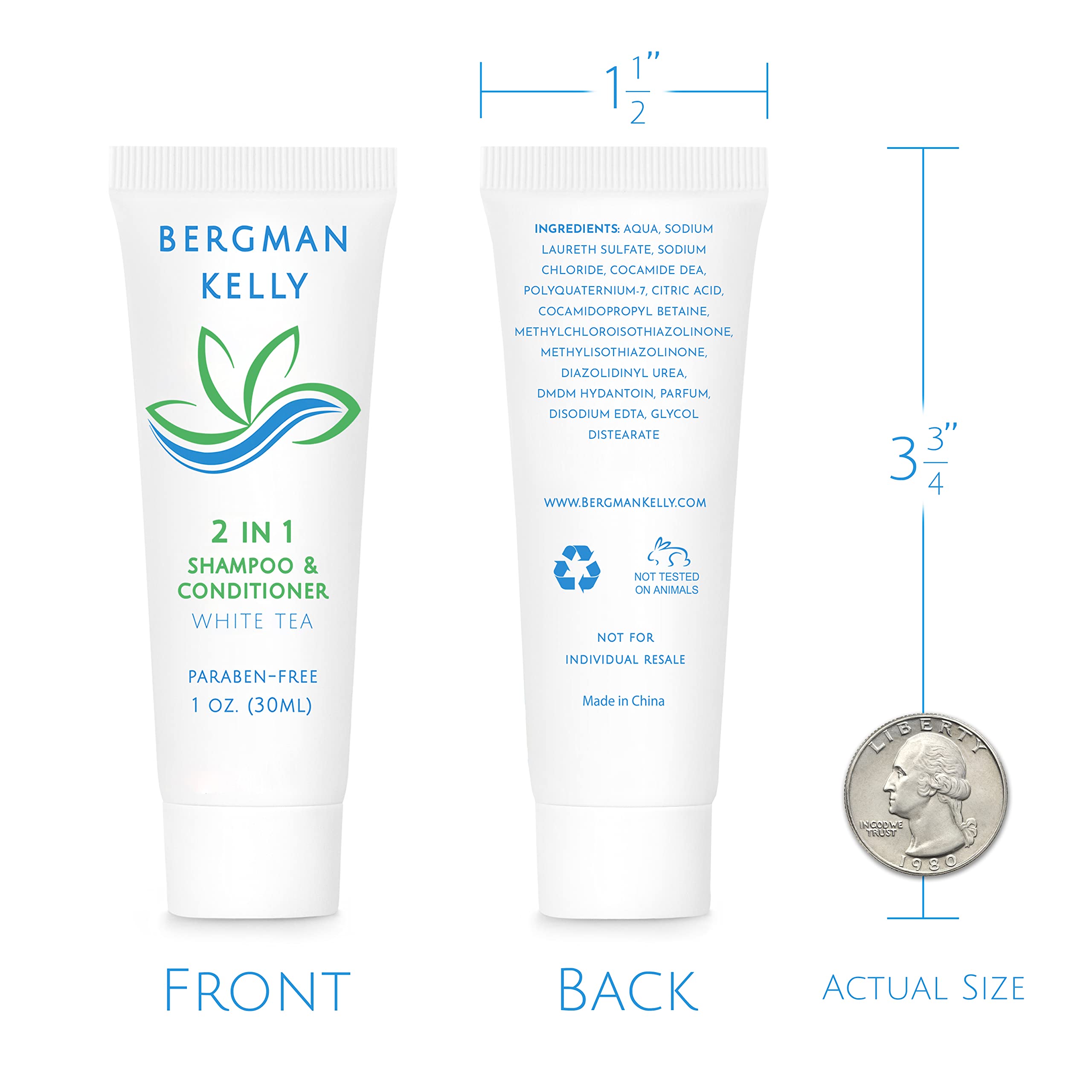 BERGMAN KELLY Travel Size 2-in-1 Shampoo & Conditioner – 200 Pack, 1 fl oz, White Tea