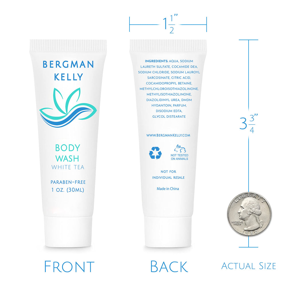 BERGMAN KELLY Travel Size Body Wash (1 fl oz, 200 Pack) – White Tea for Hotels & Hospitality