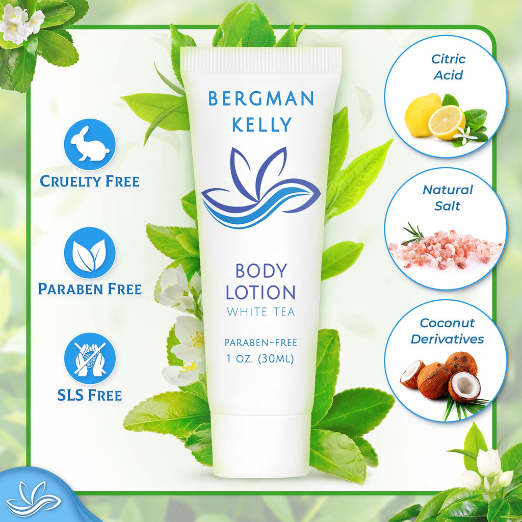 BERGMAN KELLY Travel Size Lotion 1oz – White Tea Scent, 200 Count Bulk Hotel Amenities