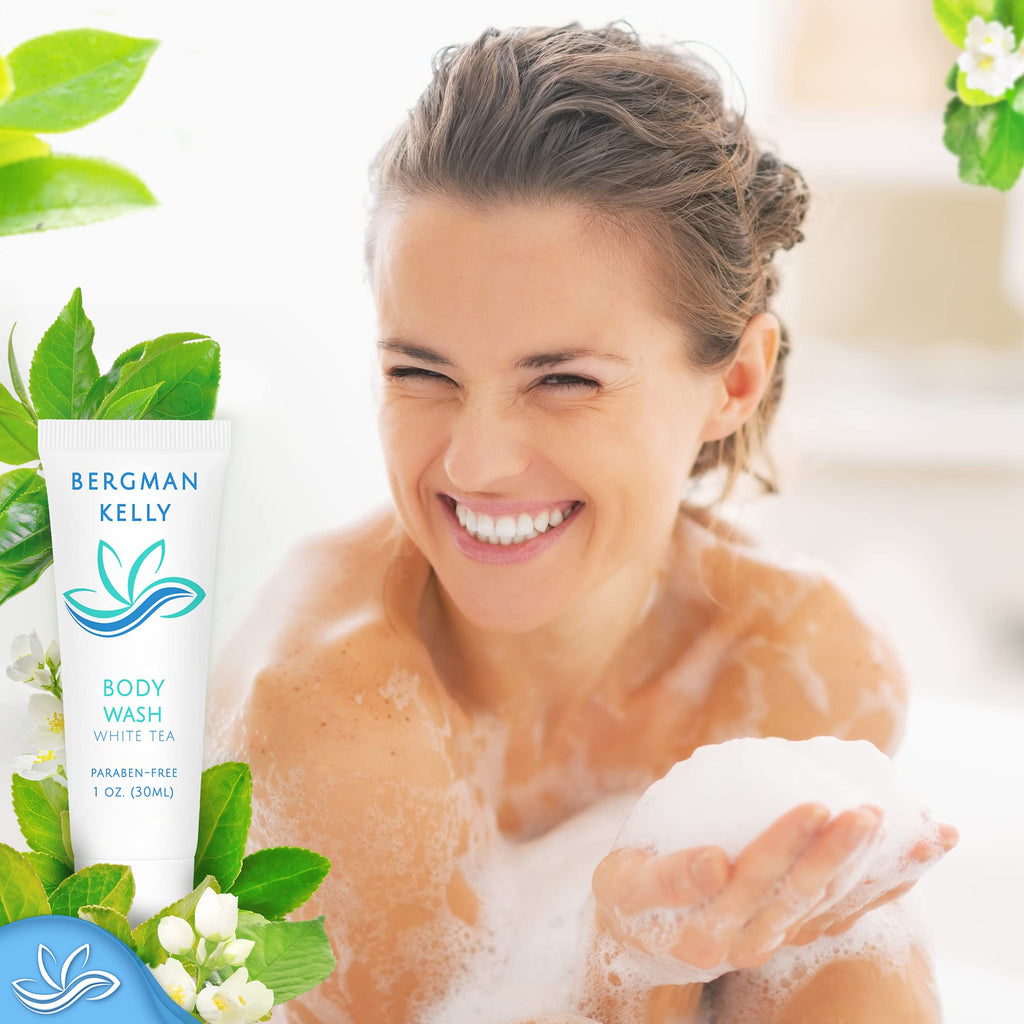 BERGMAN KELLY Travel Size Body Wash (1 fl oz, 200 Pack) – White Tea for Hotels & Hospitality