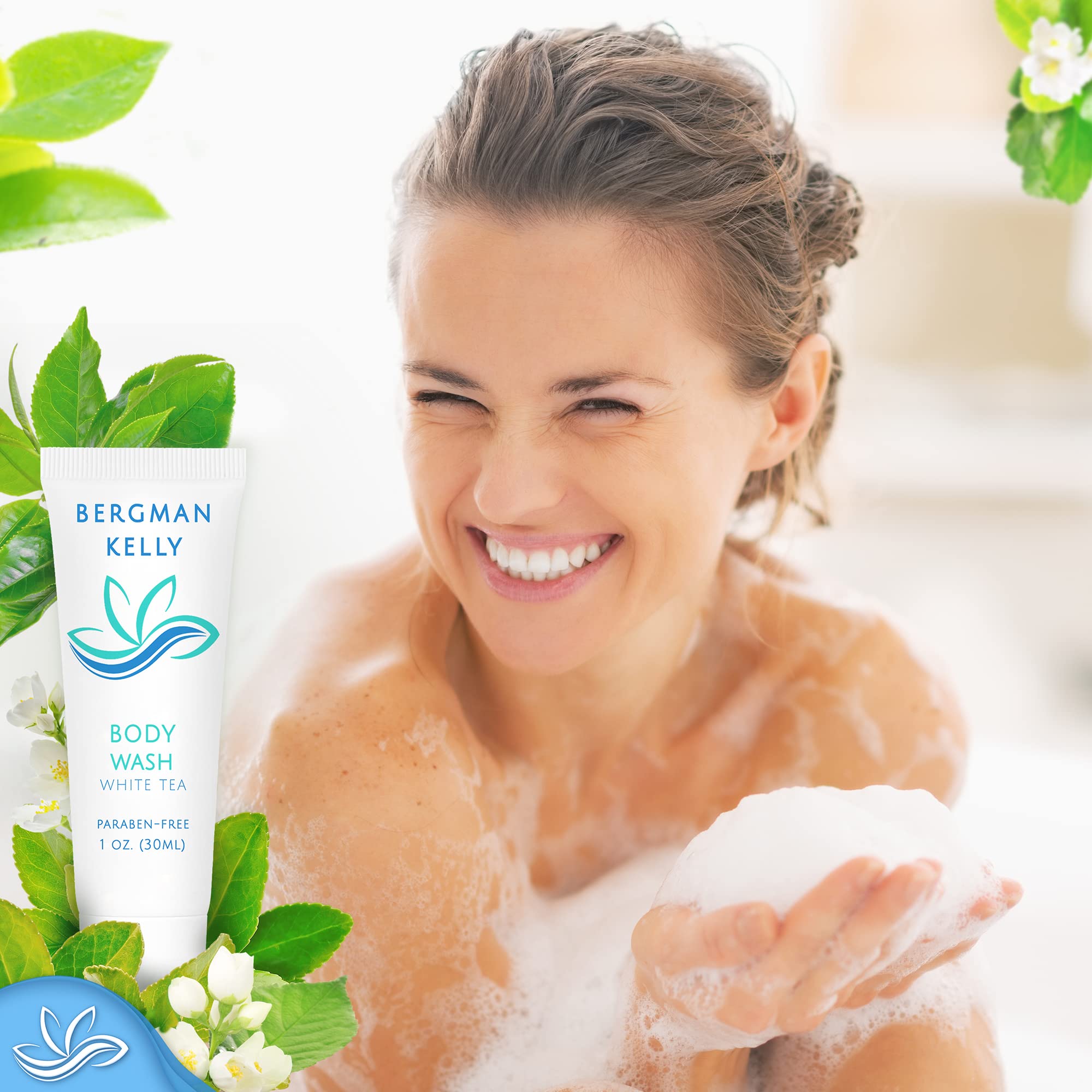 BERGMAN KELLY Travel Size Body Wash (1 fl oz, 200 Pack) – White Tea for Hotels & Hospitality