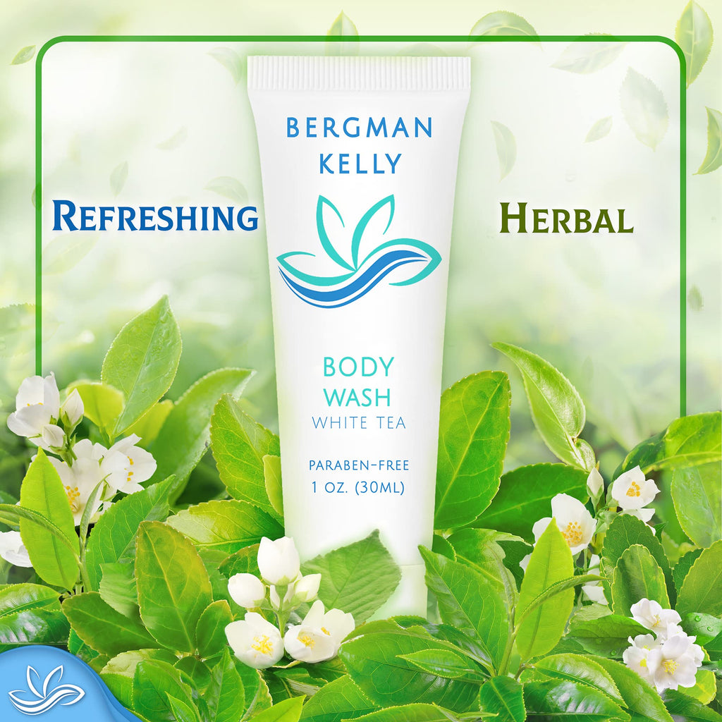 BERGMAN KELLY Travel Size Body Wash (1 fl oz, 200 Pack) – White Tea for Hotels & Hospitality