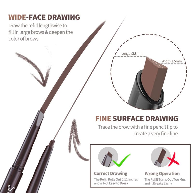 Berinist 12pc Dark Brown Waterproof Eyebrow Pencils — Dual-End with Brush