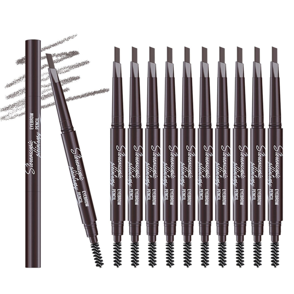 Berinist 12-Piece Medium Brown Waterproof Eyebrow Pencils – Retractable Dual-End with Brush, Triangular Tip