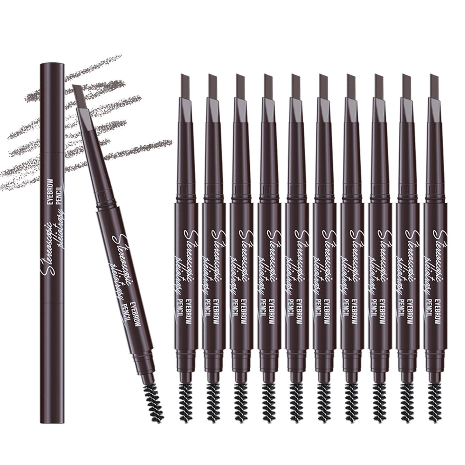 Berinist 12-Piece Medium Brown Waterproof Eyebrow Pencils – Retractable Dual-End with Brush, Triangular Tip