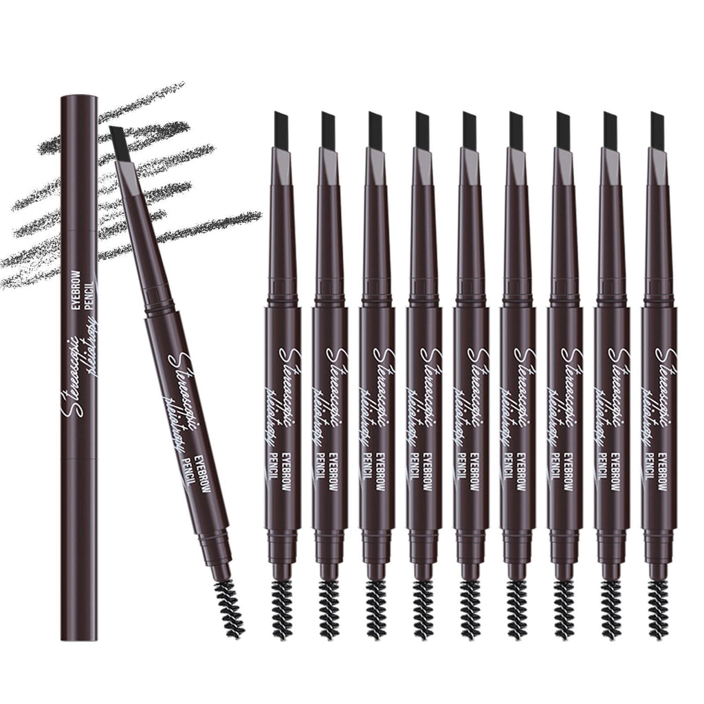 Berinist 12pcs Black Waterproof Eyebrow Pencils – Dual-End Retractable with Brush and Triangular Tip