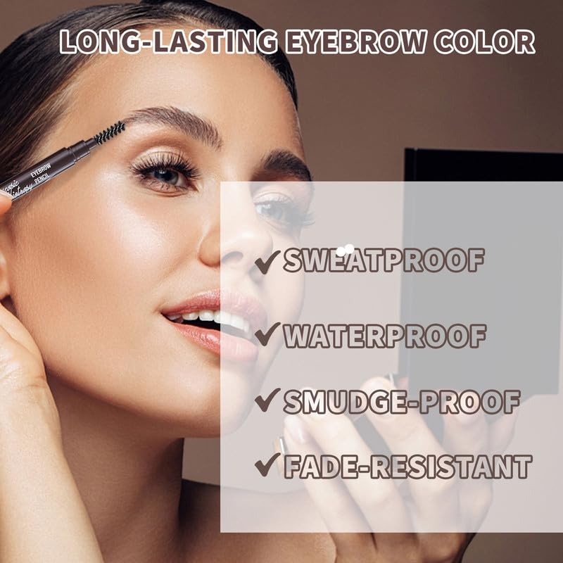 Berinist 12pc Dark Brown Waterproof Eyebrow Pencils — Dual-End with Brush
