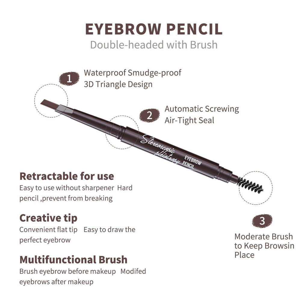 Berinist 12pcs Black Waterproof Eyebrow Pencils – Dual-End Retractable with Brush and Triangular Tip