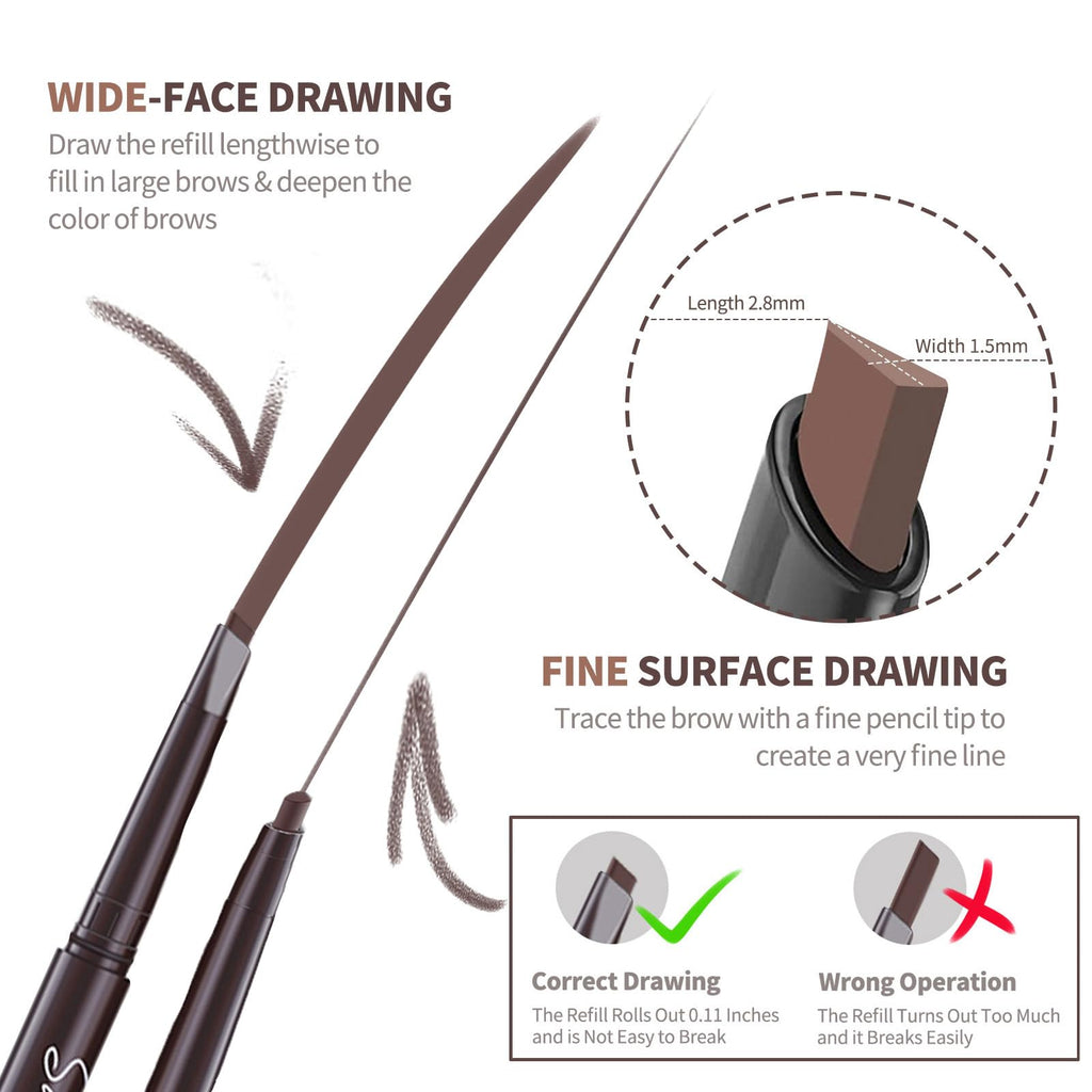 Berinist 12-Piece Medium Brown Waterproof Eyebrow Pencils – Retractable Dual-End with Brush, Triangular Tip