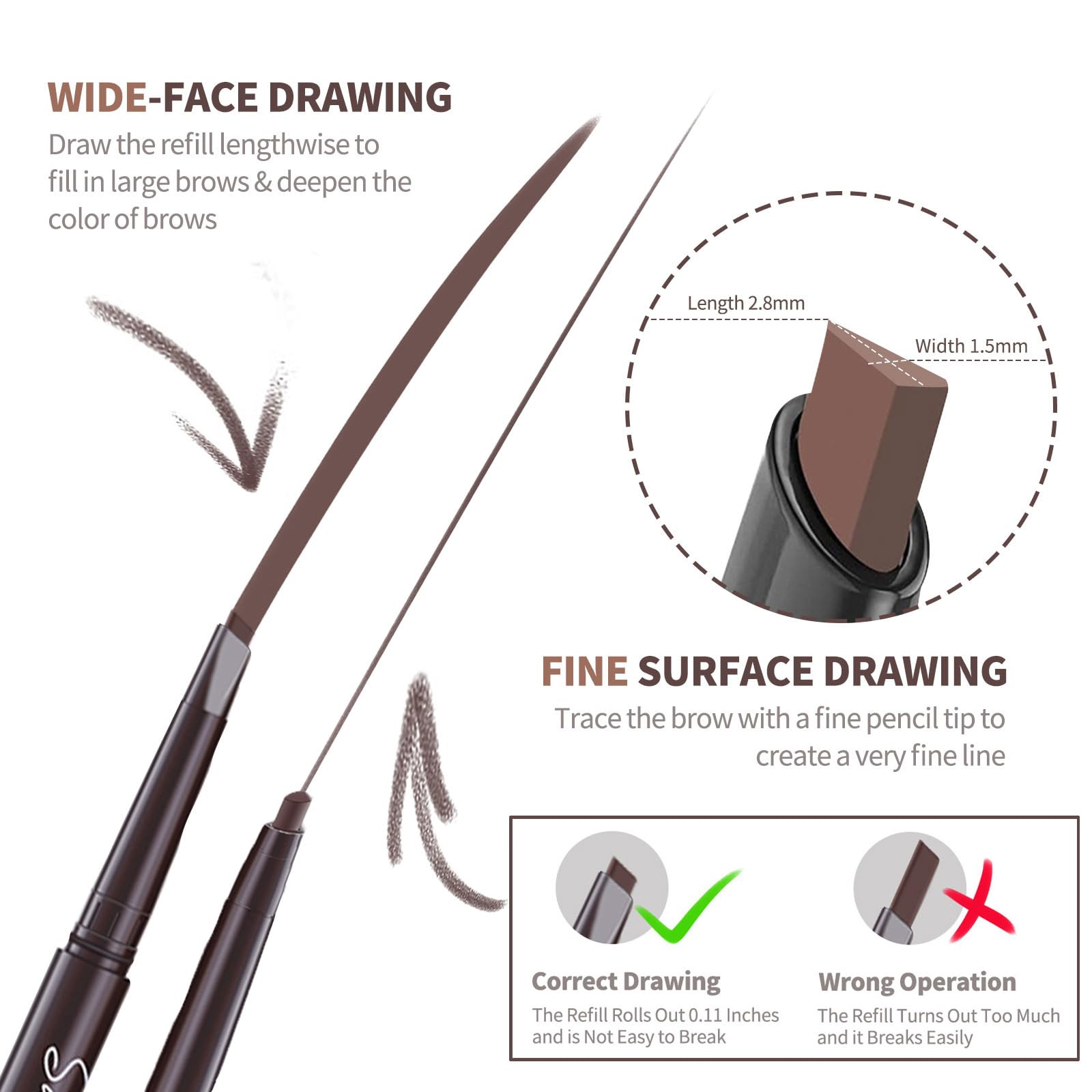 Berinist 12-Piece Medium Brown Waterproof Eyebrow Pencils – Retractable Dual-End with Brush, Triangular Tip