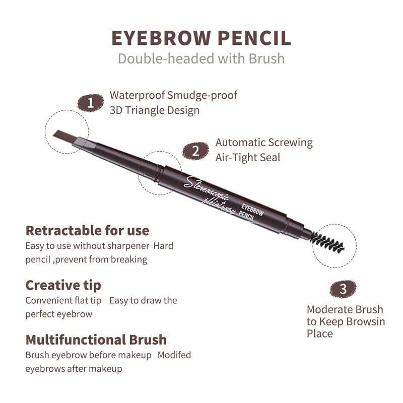 Berinist 12pc Dark Brown Waterproof Eyebrow Pencils — Dual-End with Brush