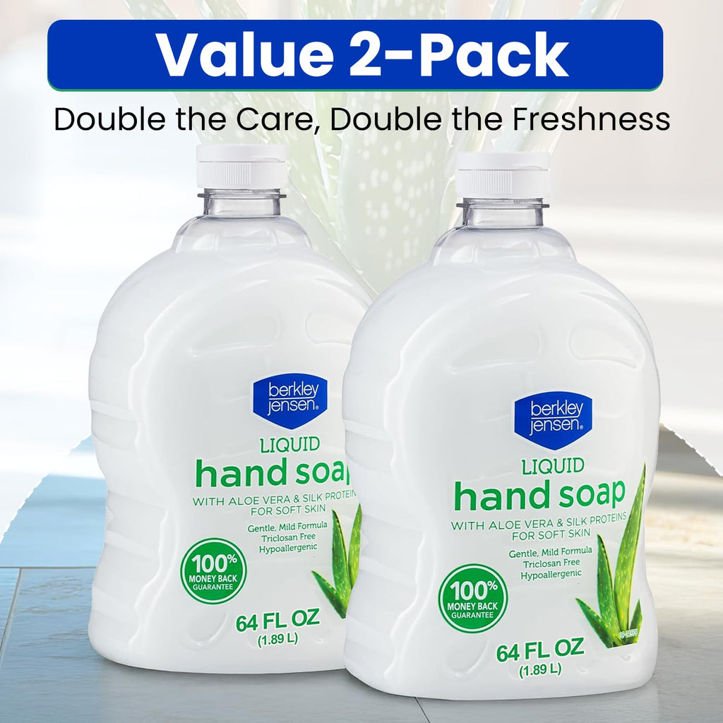 Berkley Jensen Liquid Hand Soap with Aloe Vera – 64 oz Refills (Pack of 2) | Hypoallergenic