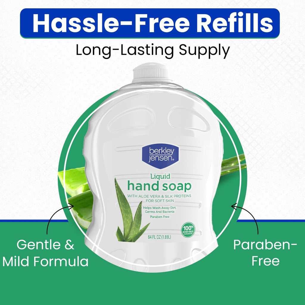 Berkley Jensen Liquid Hand Soap with Aloe Vera – 64 oz Refills (Pack of 2) | Hypoallergenic