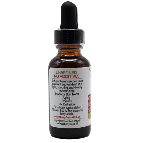 Berry Beautiful Certified Organic Red Raspberry Seed Oil – Cold-Pressed, USA Grown (1 fl oz)