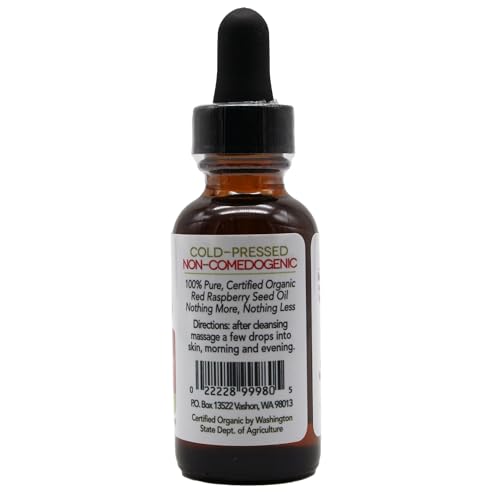 Berry Beautiful Certified Organic Red Raspberry Seed Oil – Cold-Pressed, USA Grown (1 fl oz)