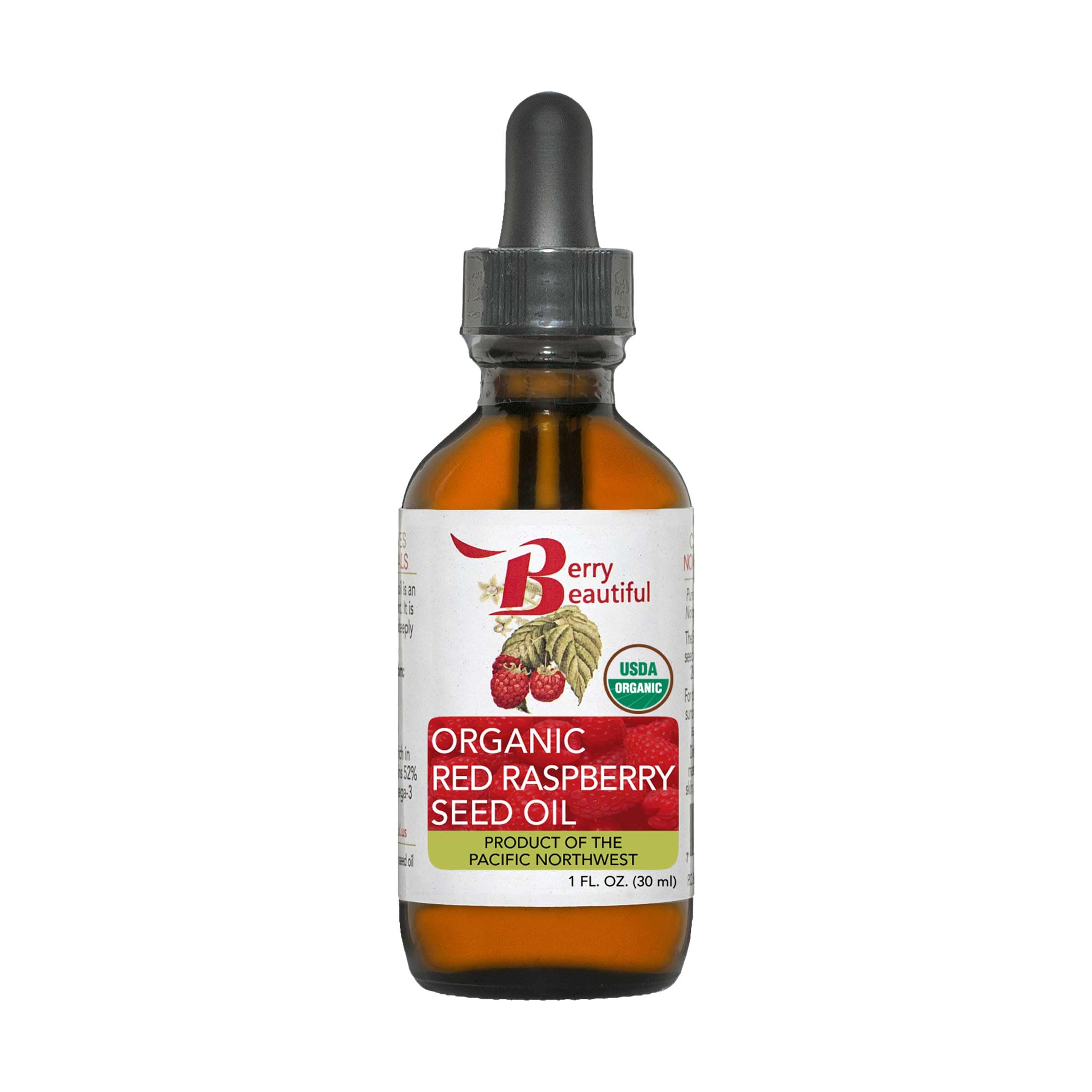 Berry Beautiful Certified Organic Red Raspberry Seed Oil – Cold-Pressed, USA Grown (1 fl oz)