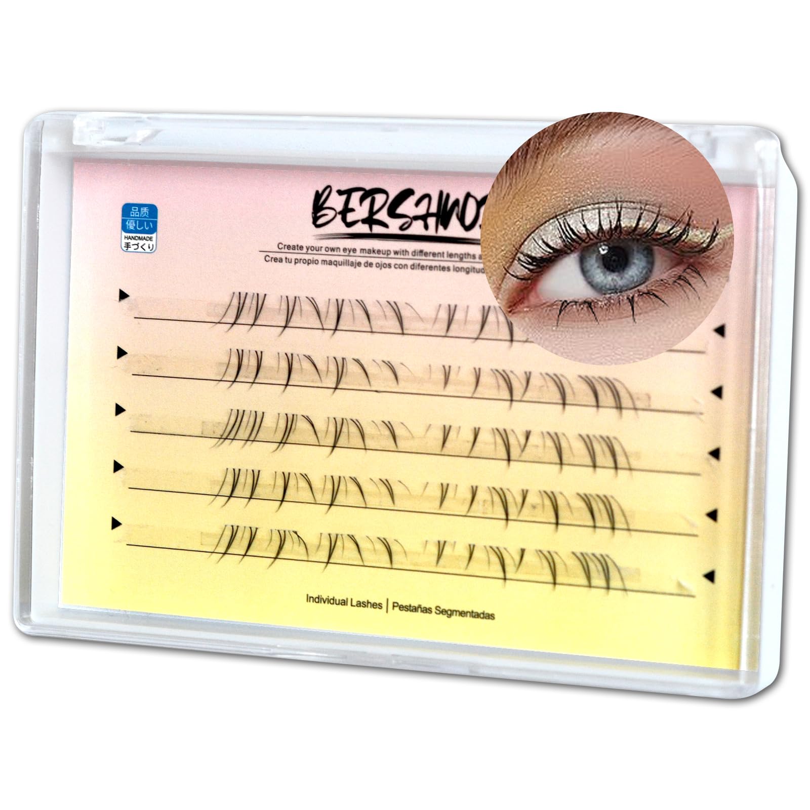 BERSHNOR Cateye Bottom Lash Clusters – DIY Lower Lash Extensions for Cat Eye Look | Clear Band