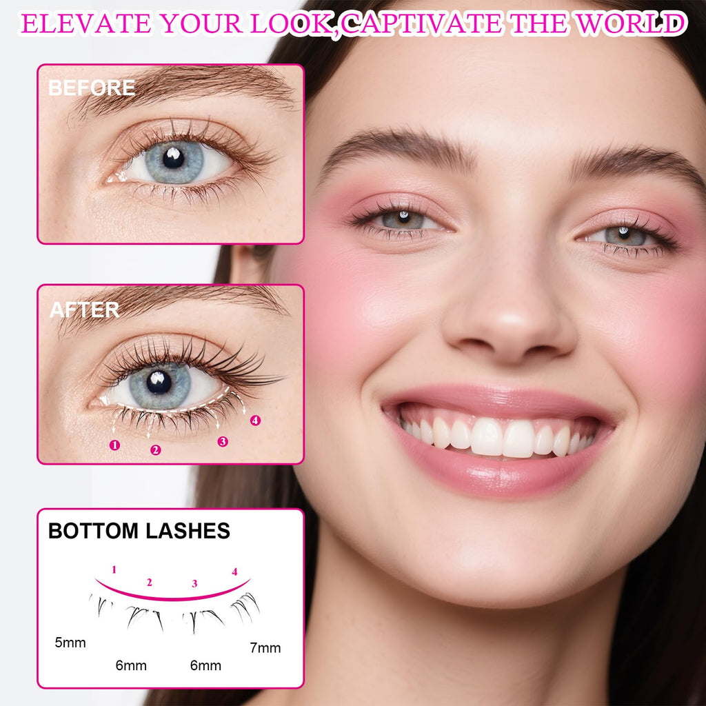 BERSHNOR Cateye Bottom Lash Clusters – DIY Lower Lash Extensions for Cat Eye Look | Clear Band