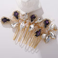 BERYUAN Bridal Hair Comb – Rhinestone Teardrop in Gold & Purple