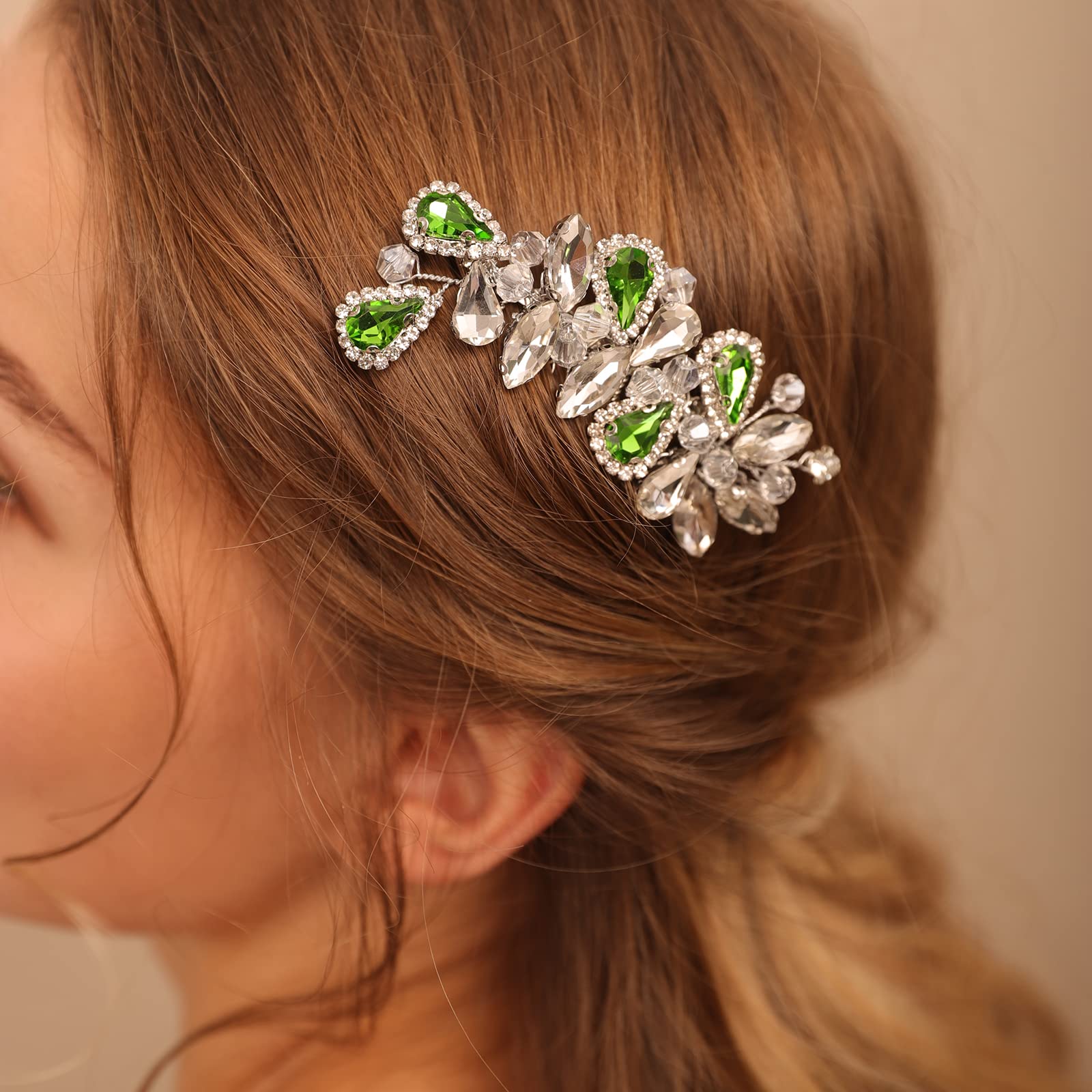 BERYUAN Bridal Hair Comb – Rhinestone Teardrop in Gold & Purple