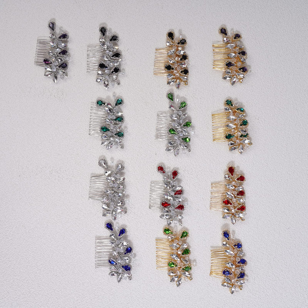 BERYUAN Bridal Hair Comb – Rhinestone Teardrop in Gold & Purple